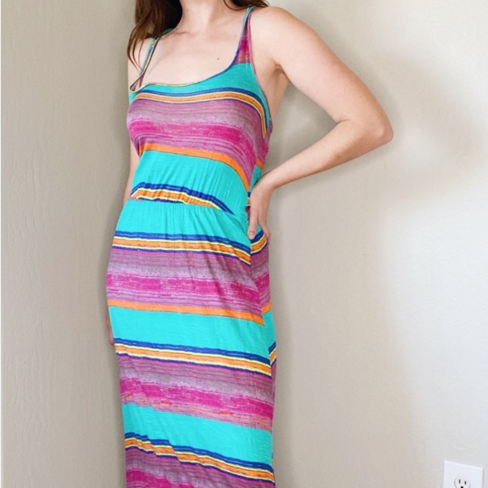 Michael Stars Stripe Tank Maxi Dress in Teal Purple